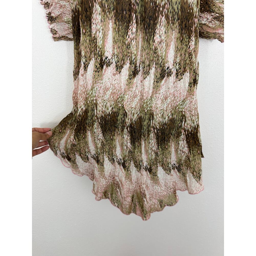 Boho Peasant Blouse Pink Green Flowy Boutique Top Essentials by Milano M - Picture 4 of 7